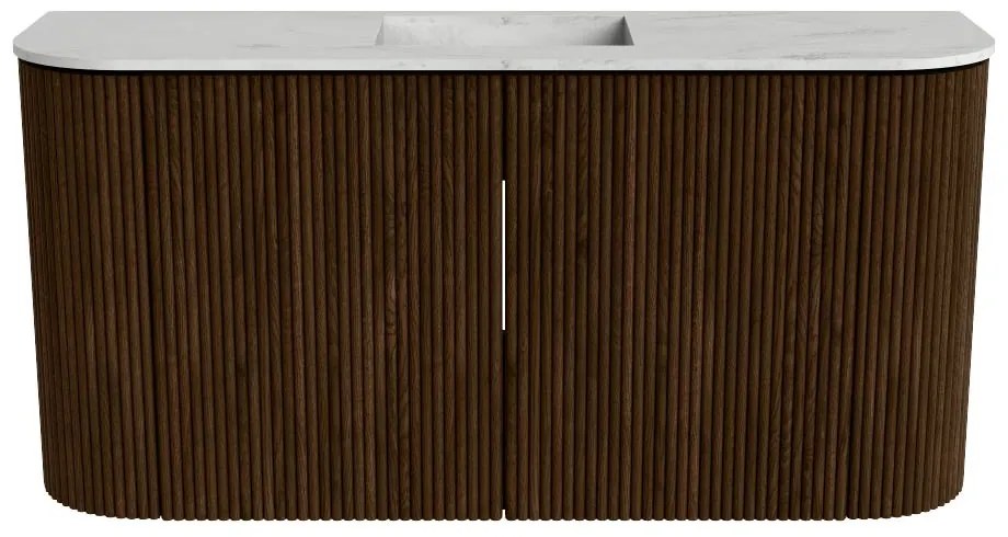 Mondiaz Joya DLux 85cm toiletmeubel ronding links/rechts walnut met wastafel faye midden 1 kraangat opalo