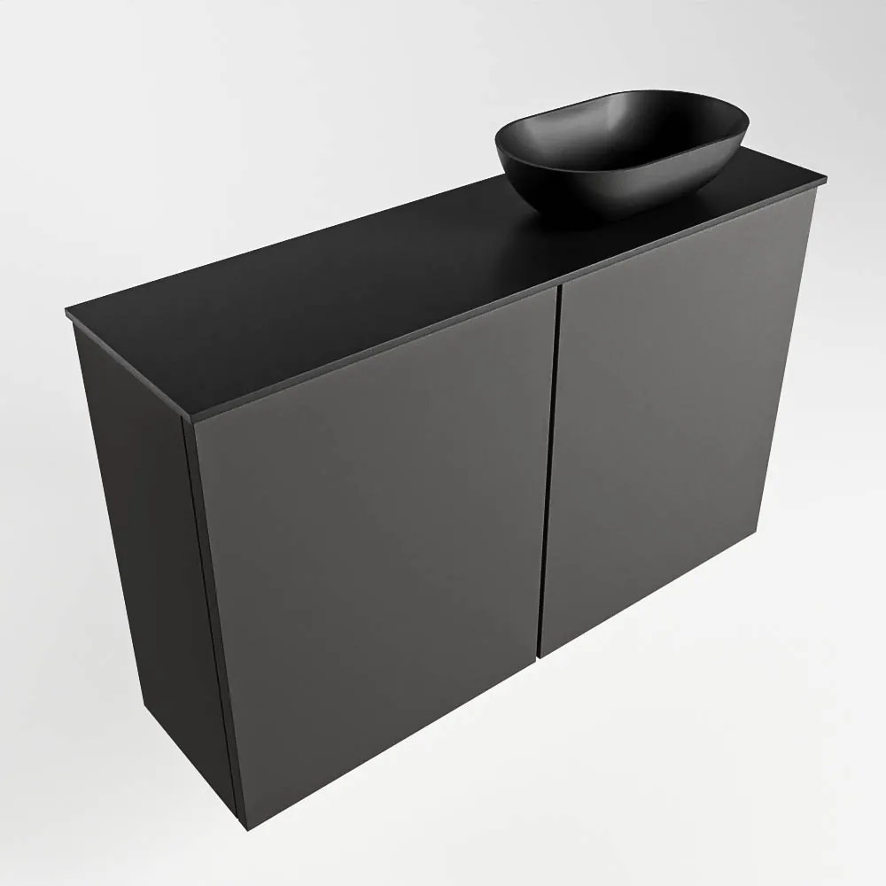 Mondiaz Fowy toiletmeubel 80cm dark grey met zwarte waskom rechts zonder kraangat