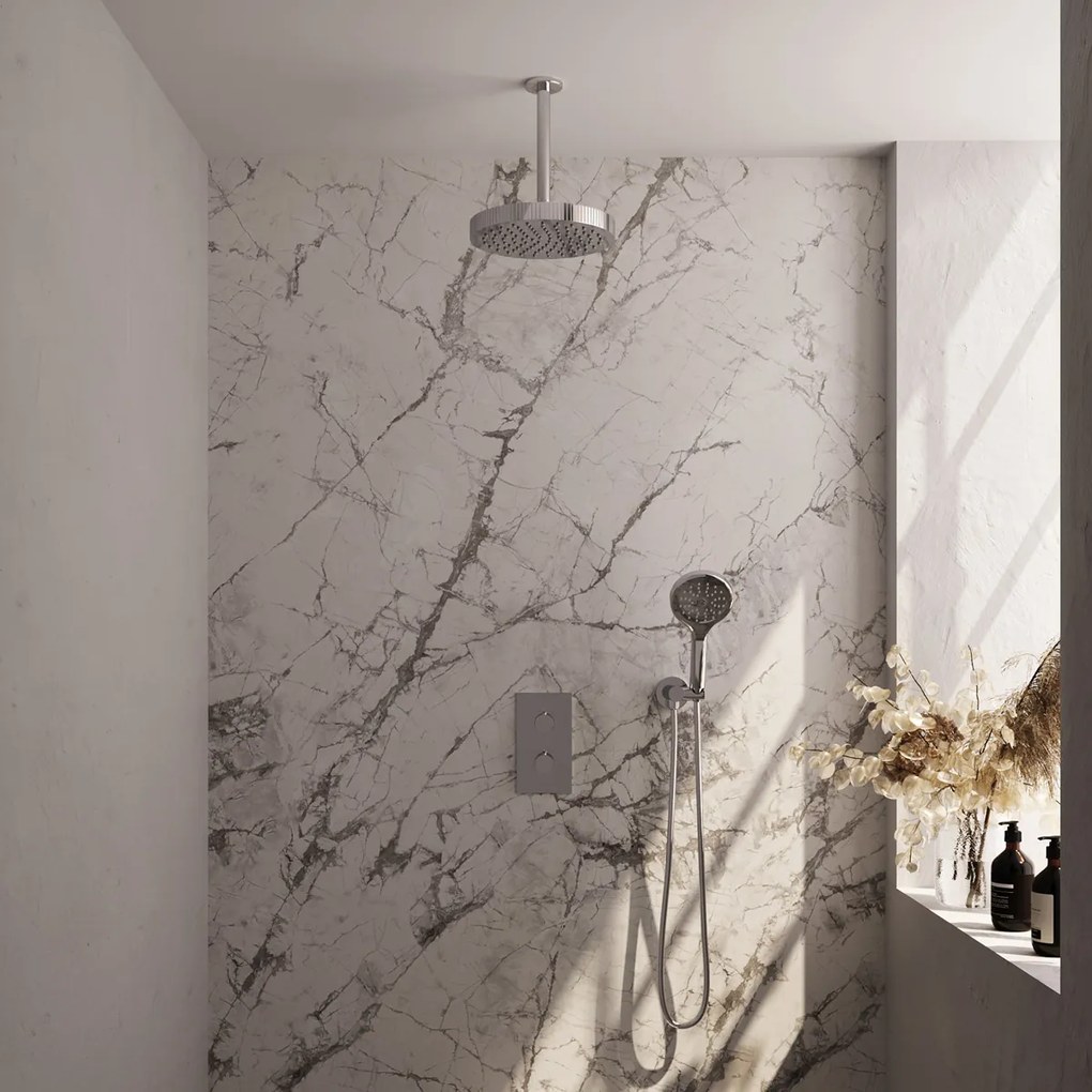 Brauer Stripe inbouw regendouche met 25cm hoofddouche, plafondarm en 3 standen handdouche set 18 chroom