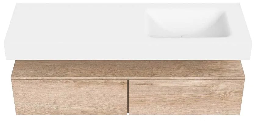 Zaro Alan badmeubel 140cm washed oak 2 lades met vrijhangende wastafel cloud rechts 1 kraangat talc