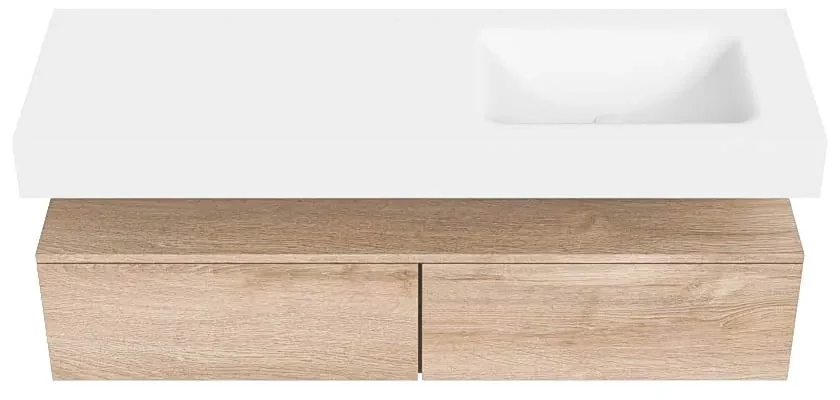 Zaro Alan badmeubel 140cm washed oak 2 lades met vrijhangende wastafel cloud rechts 1 kraangat talc