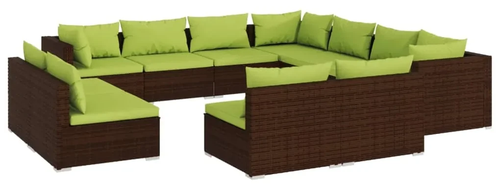 vidaXL 11-delige Loungeset met kussens poly rattan bruin