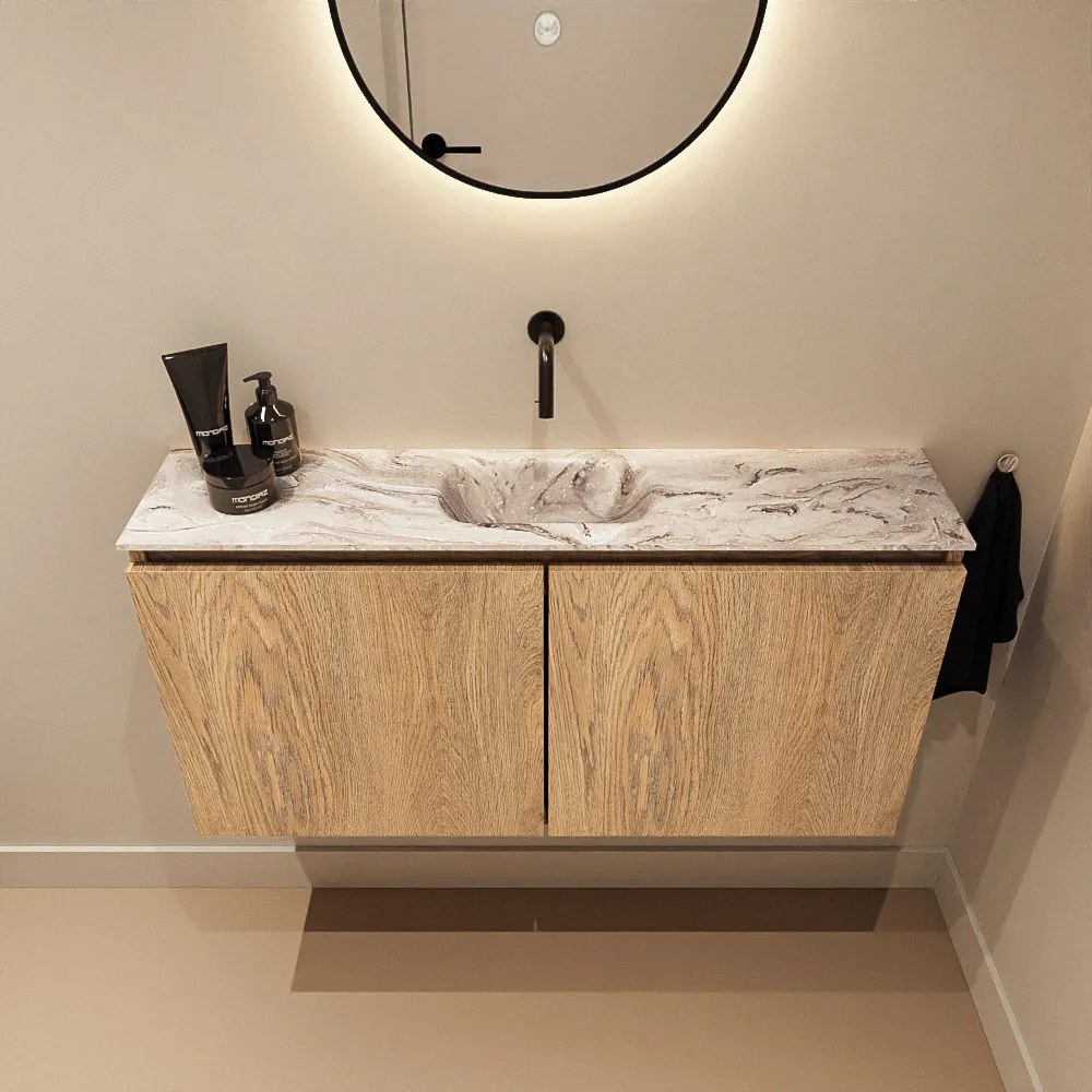 Mondiaz Ture DLux toiletmeubel 100cm washed oak met wastafel glace midden zonder kraangat