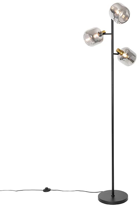 Smart Vloerlamp zwart met goud met smoke glas 3-lichts incl. 3 Wifi P45 - Zuzanna Design E14 bol / globe / rond Binnenverlichting Lamp