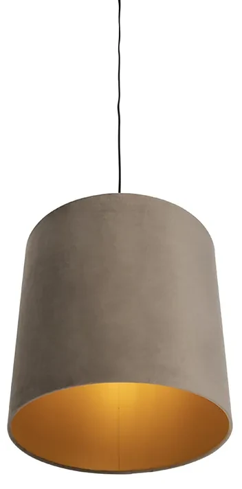 Stoffen Eettafel / Eetkamer Hanglamp met velours kap taupe met goud 40 cm - Combi Landelijk / Rustiek E27 cilinder / rond rond Binnenverlichting Lamp