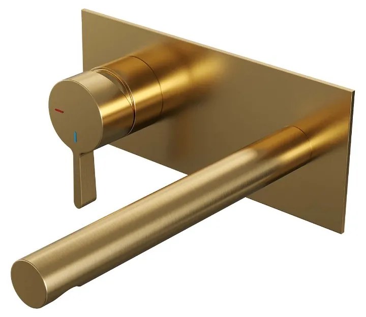 Brauer Gold Edition ColdStart wastafelkraan inbouw rechte uitloop met achterplaat model E2 geborsteld messing PVD