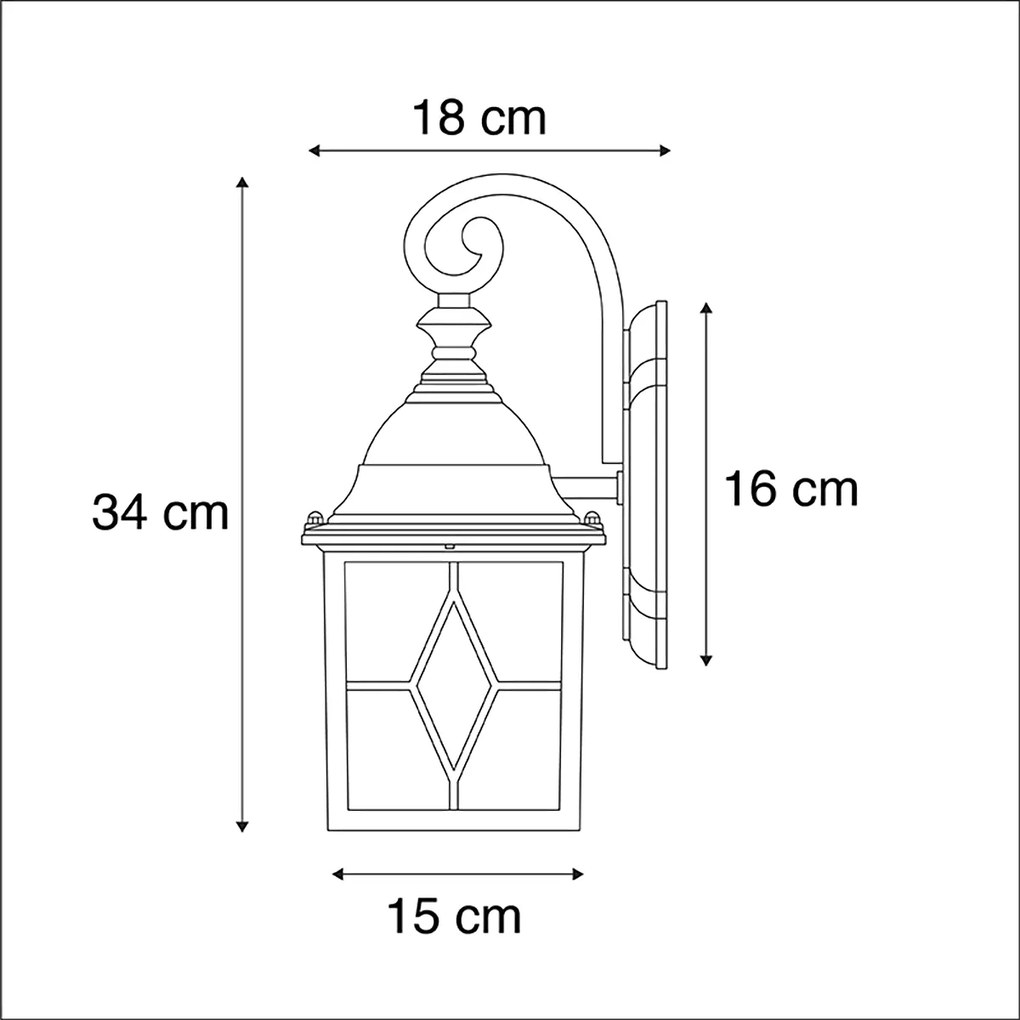 Set van 2 romantische buiten wandlantaarns brons - London Landelijk / Rustiek, Klassiek / Antiek E27 Buitenverlichting vierkant