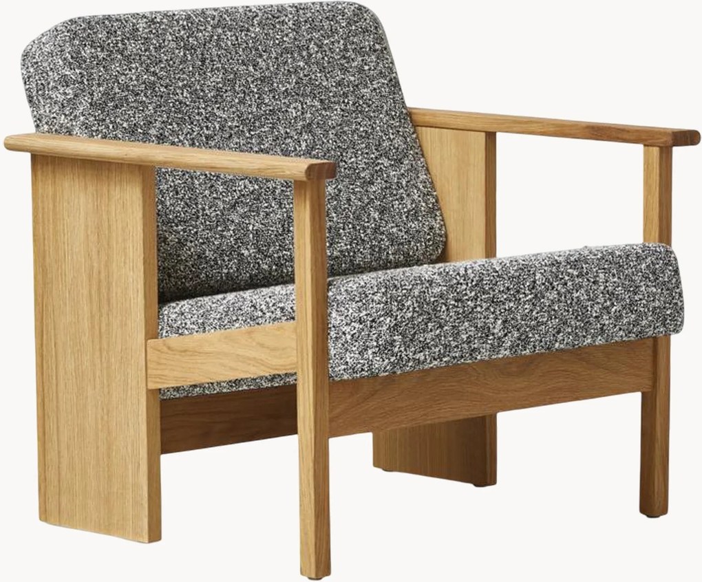 Loungefauteuil Block van eikenhout met bouclé bekleding