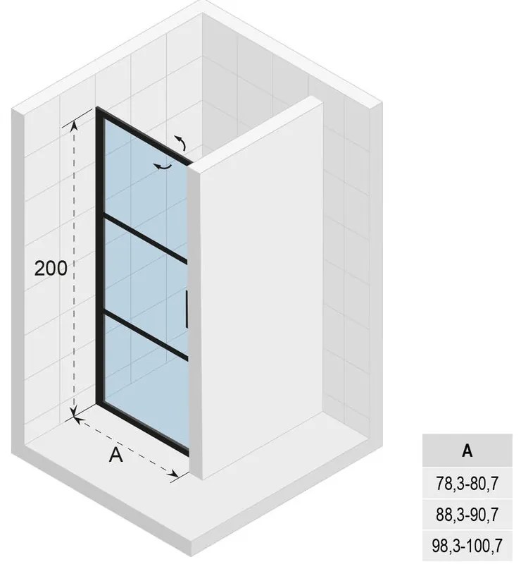 Riho Grid GB101 douchedeur 80x200cm matzwart