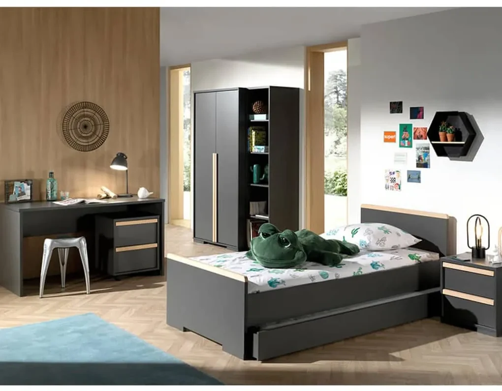 Vipack Kastje London mobiel met 2 lades hout antracietkleurig