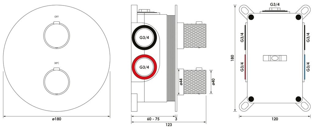 Brauer Chrome Carving thermostatische inbouw regendouche met 3 standen handdouche, rechte muurarm en hoofddouche 20cm set 79 chroom