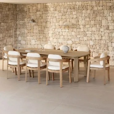 Ovale Tuintafelset 240x100 Cm Met 8 Stoelen Van Acaciahout Uleno Lichte Acaciekleur - Sklum