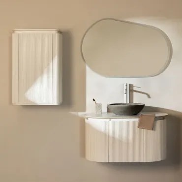Carsone Houten Badkamermeubelset Wit & Wit & Rond Grijs Cement Ø40 Cm Tarsis & Ovaal Led En Anticondens 100x80 Cm Meunier & Wit ↑30 - Sklum