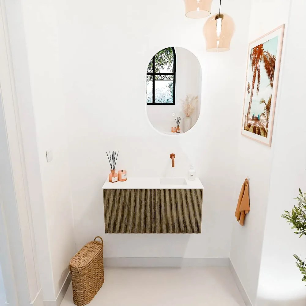 Mondiaz Joya 80cm toiletmeubel dusk met wastafel faye rechts zonder kraangat talc