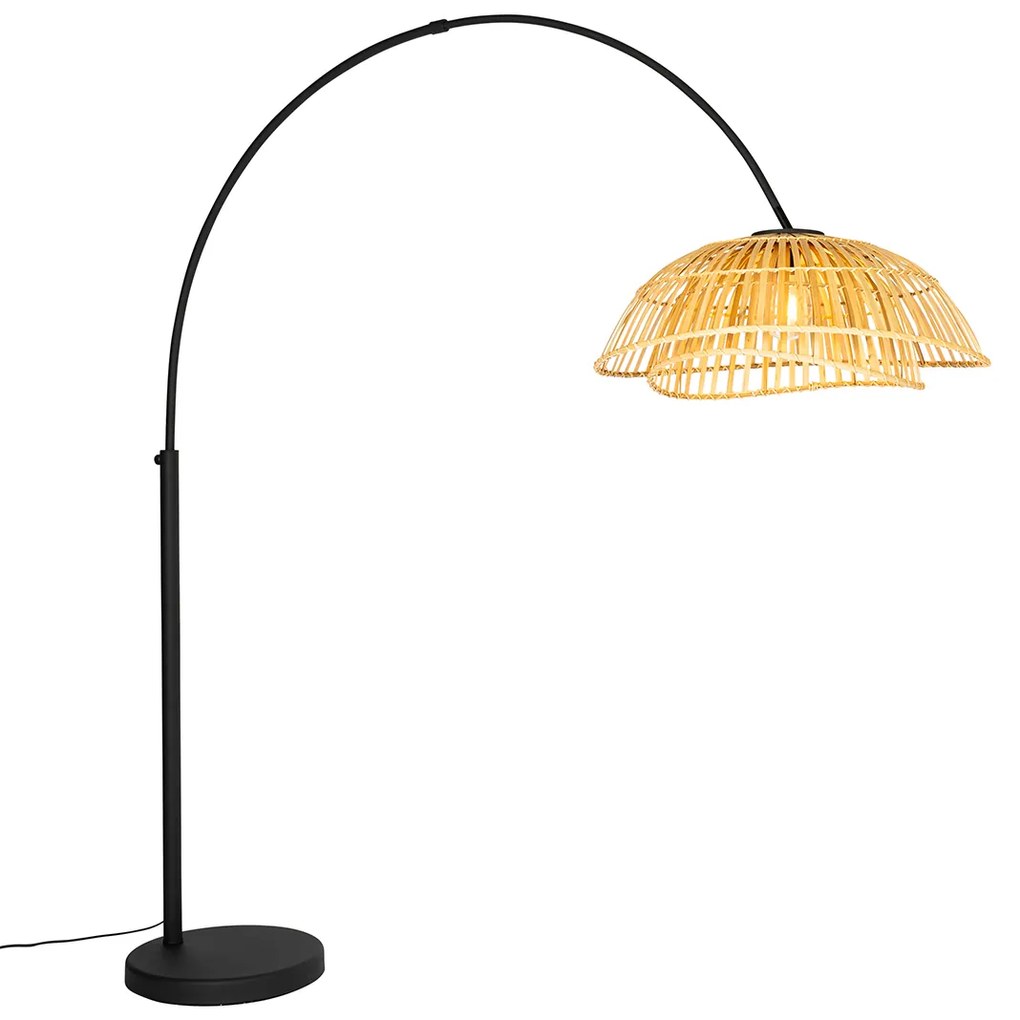 Oosterse booglamp zwart met naturel bamboe - PuaOosters E27 Binnenverlichting Lamp
