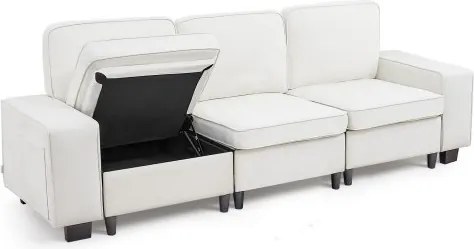 VEVOR Lounge Sofa, Modulaire Sofa met Opbergruimte eronder, Moderne Bank met Zijvakken en Metalen Frame, Slaapbank Ideaal voor Woonkamer, Slaapkamer, Appartement en Kantoor, Wit