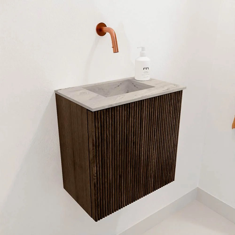 Mondiaz Joya DLux 40cm toiletmeubel walnut met wastafel faye midden zonder kraangat glace