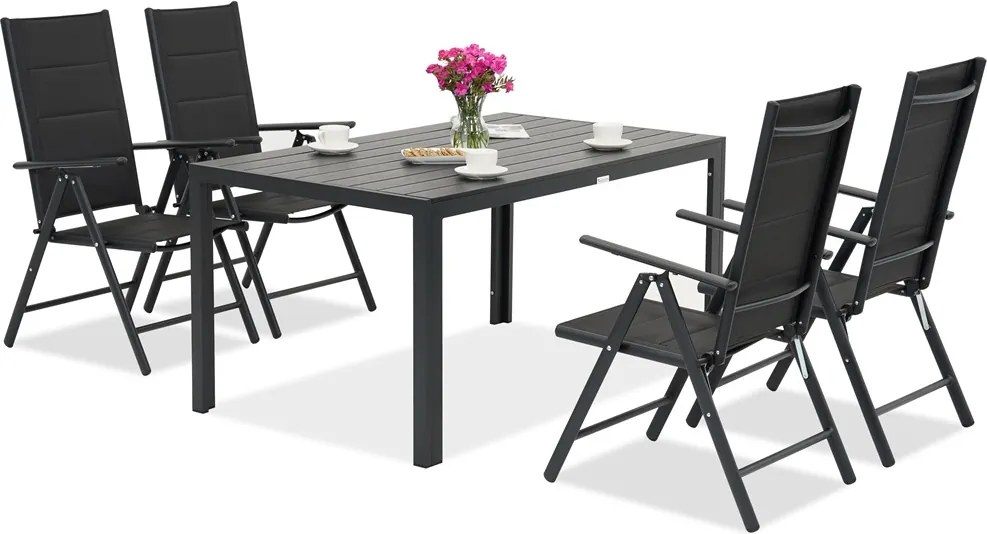 Aluminium tuinmeubelen polywood Verona voor 4 personen zwart