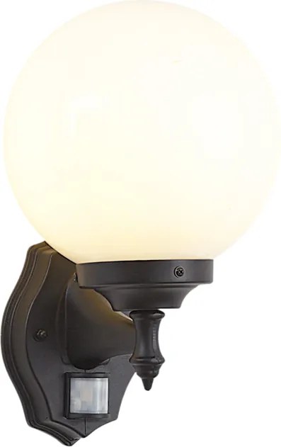 Klassieke buiten wandlamp zwart met opaal glas IP44 met bewegingssensor - Champs