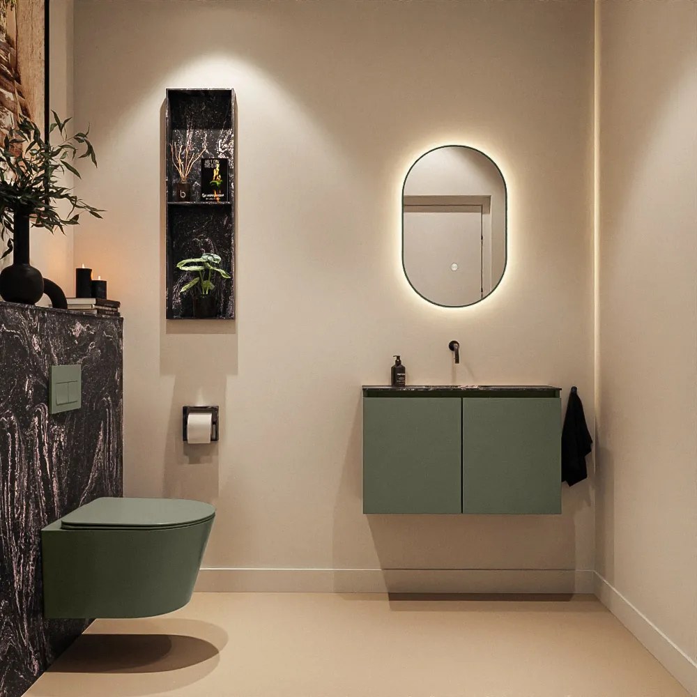 Mondiaz Ture DLux toiletmeubel 80cm army met wastafel lava midden zonder kraangat