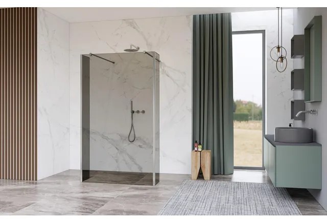 Fortifura Galeria Vrijstaande Inloopdouche - 90x200cm - Rookglas - antikalk - 8mm veiligheidsglas - wandsteunen - Chroom SW927766 2x/SW797938