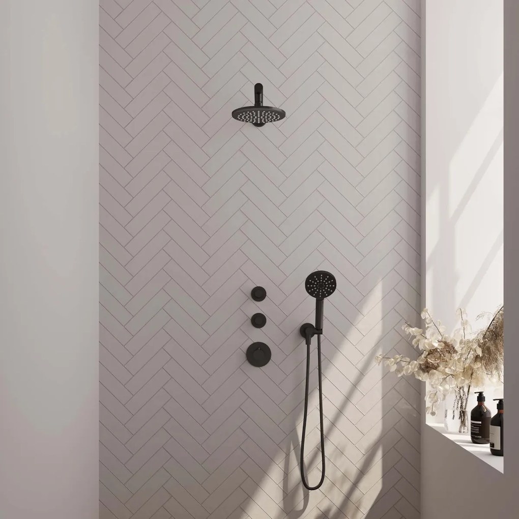 Brauer Black Edition complete inbouw regendouche met 3 standen handdouche, rechte wandarm en hoofddouche 20cm set 7 zwart mat