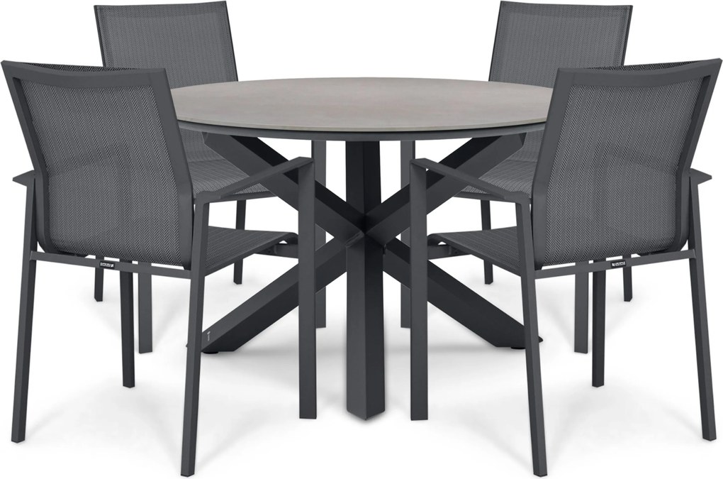 Tuinset Ronde Tuintafel 4 personen 120 cm Aluminium Grijs  Lifestyle Garden Furniture Timo/Xento