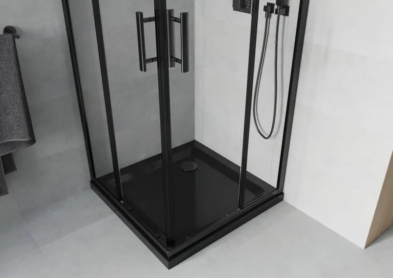 Mexen Rio kwadratische douchecabine 90 x 90 cm, transparant, zwart + Flat douchebak, zwart - 860-090-090-70-00-4070B
