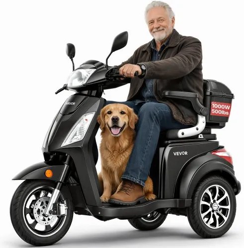 VEVOR 3-wielige elektrische scootmobiel voor senioren en volwassenen, draagvermogen 227 kg, actieradius 35 km met 3 snelheden, 1000 W, maximale hellingshoek 20°