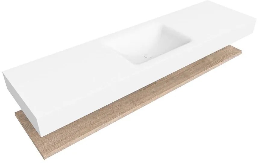 Zaro Alan badmeubel 170cm met planchet washed oak en vrijhangende wastafel cloud midden zonder kraangat talc
