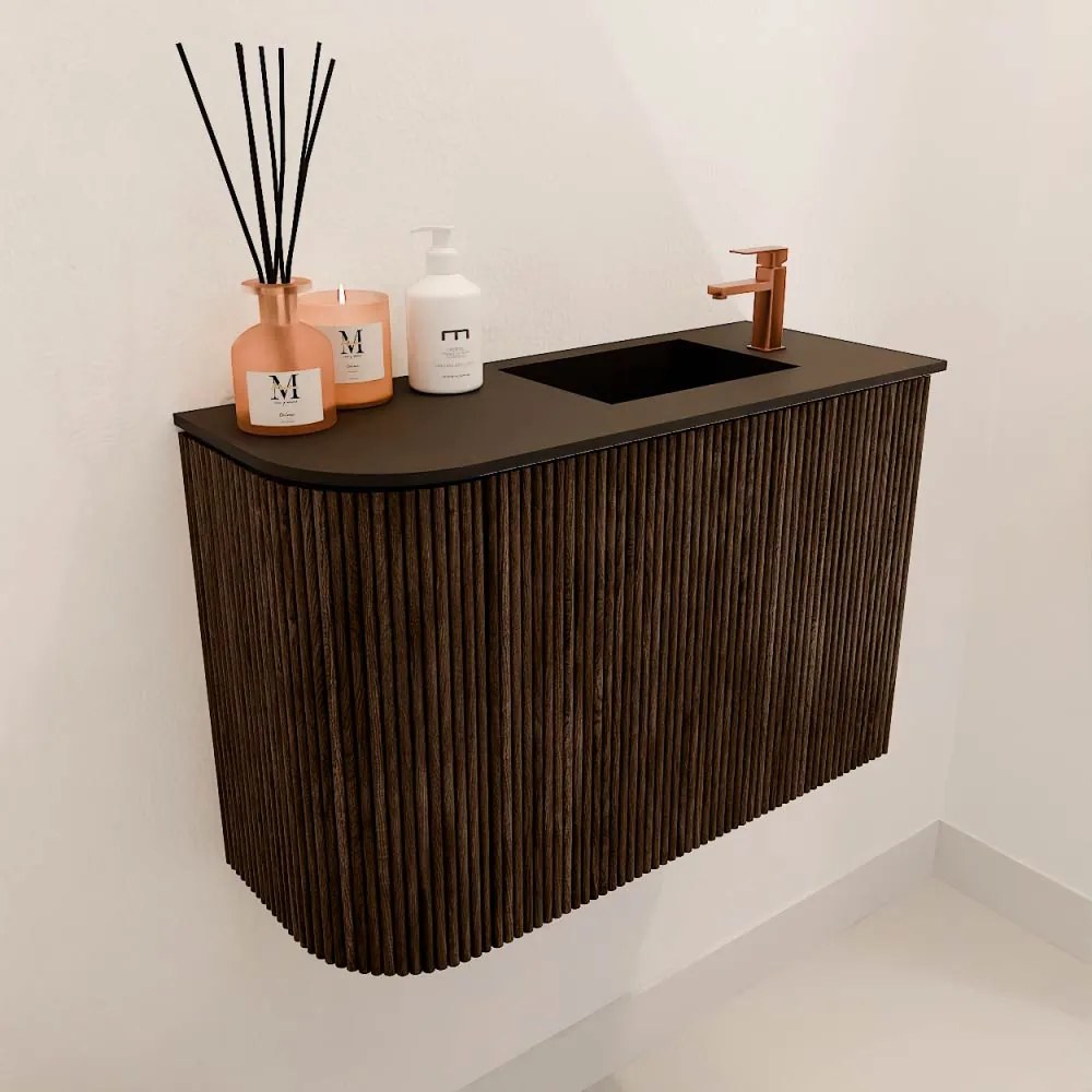 Mondiaz Joya 60cm toiletmeubel ronding links walnut met wastafel faye rechts 1 kraangat urban