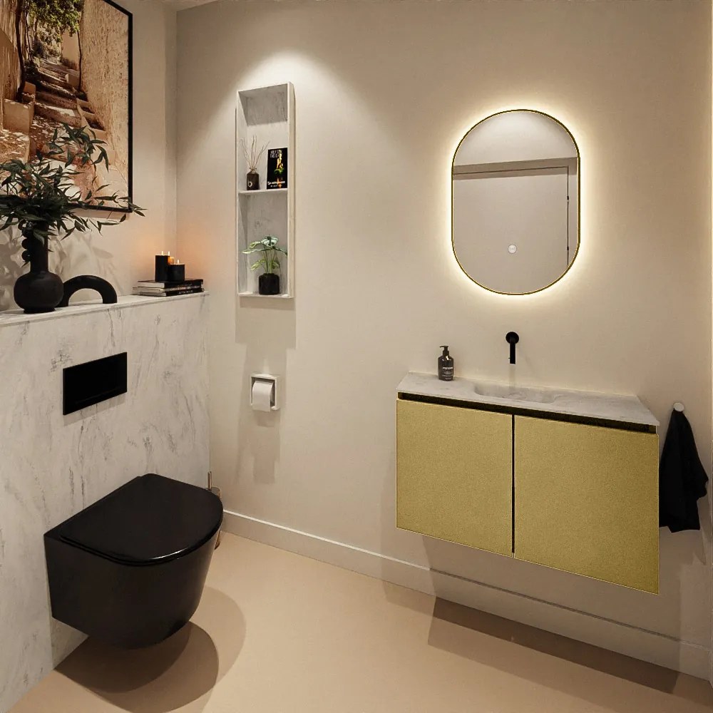 Mondiaz Ture DLux toiletmeubel 80cm oro met wastafel opalo midden zonder kraangat