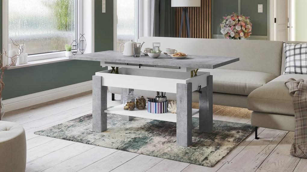 ASTORIA beton/wit, uitschuifbare tafel