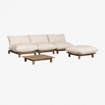 Tuinset Met 3-delige Modulaire Relax Tuinbank Met Salontafel En Poef In Brina Acacia Hout Beige – Crème - Sklum