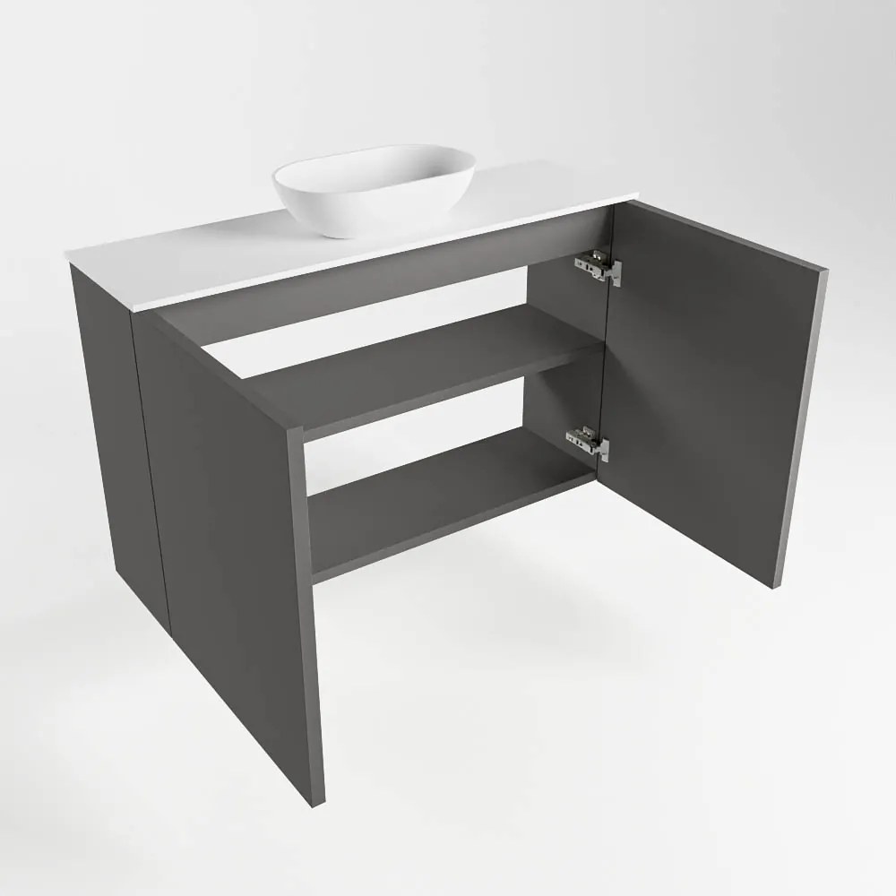 Mondiaz Fowy toiletmeubel 80cm dark grey met witte waskom midden zonder kraangat