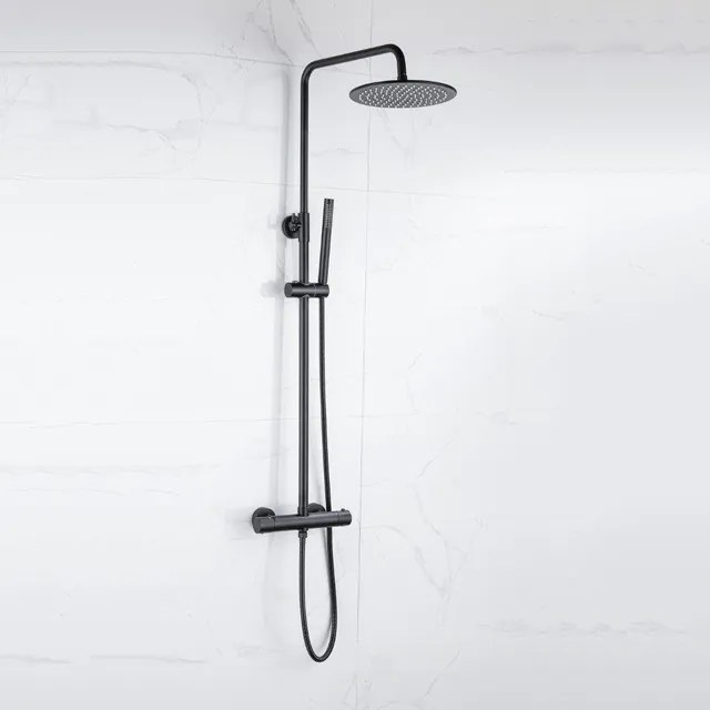 Fortifura Calvi Regendoucheset - thermostatisch - 25cm hoofddouche - staafhanddouche - mat zwart SW1159498
