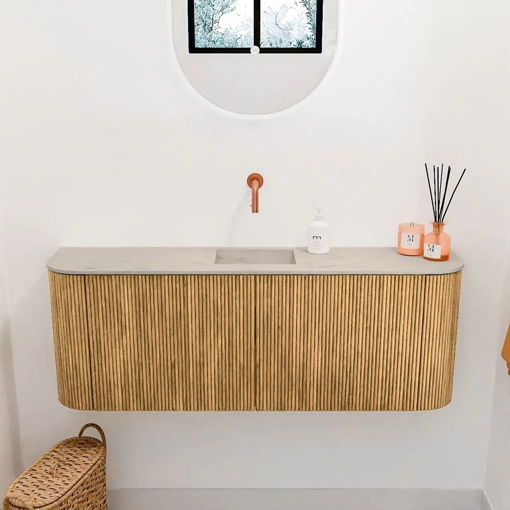 Mondiaz Joya DLux 115cm toiletmeubel ronding links/rechts oak met wastafel faye midden zonder kraangat opalo