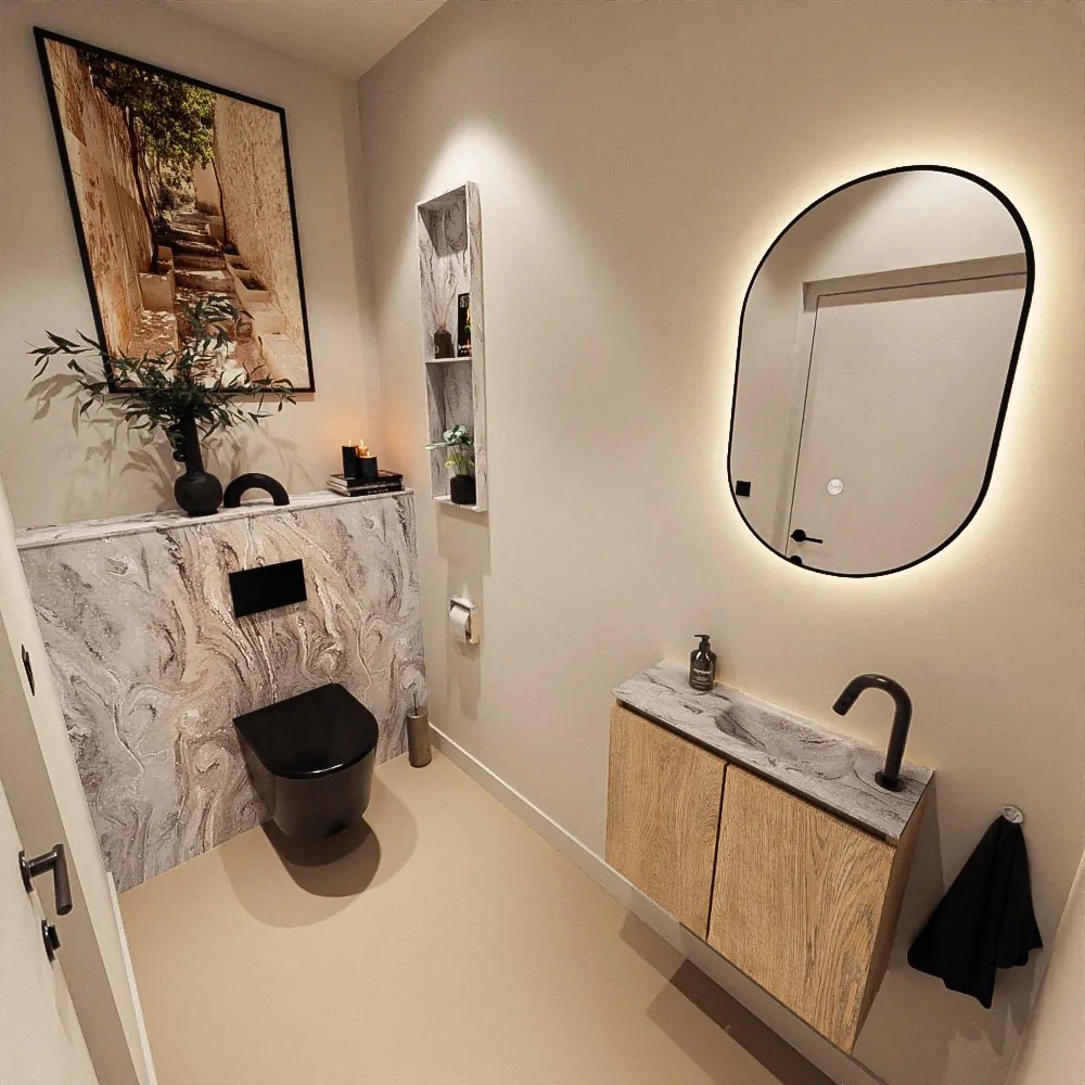 Mondiaz Ture DLux toiletmeubel 60cm washed oak met wastafel glace rechts met kraangat