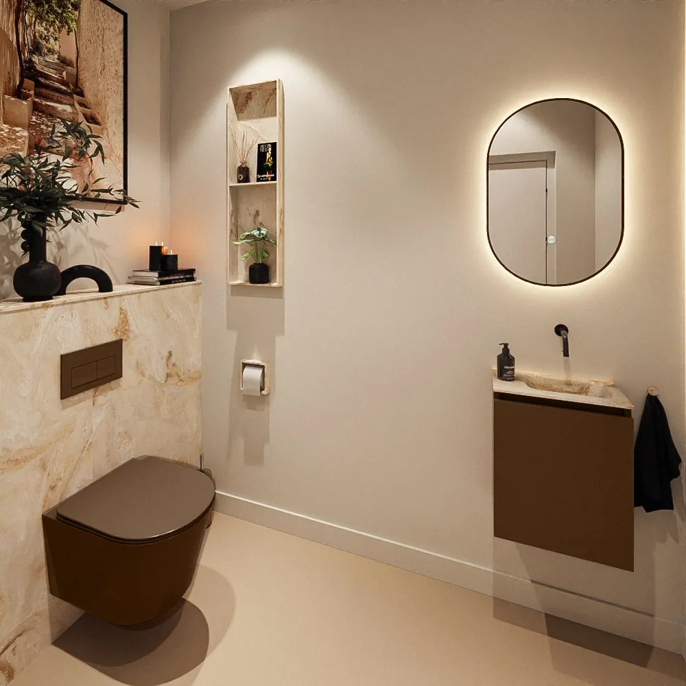 Mondiaz Ture DLux toiletmeubel 40cm rust met wastafel frappe rechts zonder kraangat