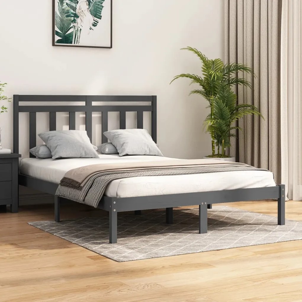 vidaXL Bedframe massief hout grijs 160x200 cm