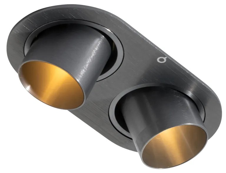 Afgeronde inbouwspot gunmetal GU10 35mm kantelbaar 2-lichts - Installa Modern GU10 ovaal Binnenverlichting Lamp