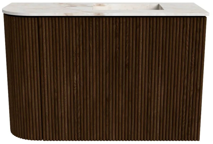Mondiaz Joya DLux 60cm toiletmeubel ronding links walnut met wastafel faye rechts zonder kraangat frappe