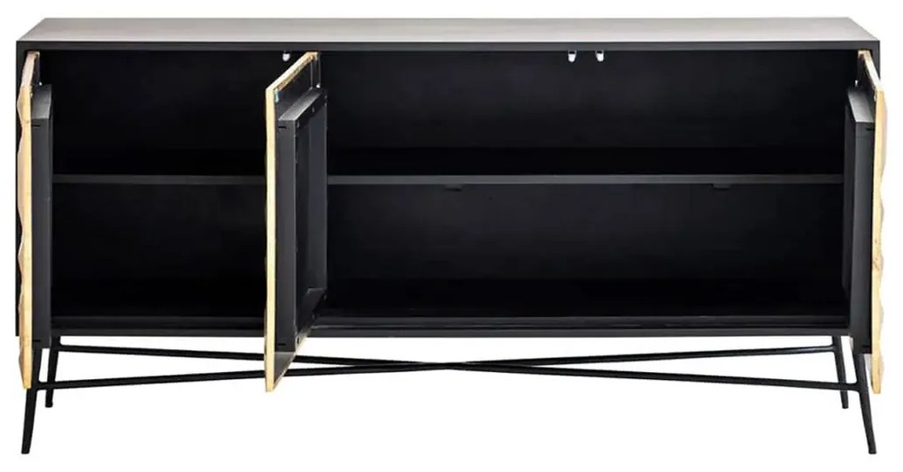 Richmond Interiors Tetro Zwart Dressoir Met Gouden Deuren - 160x40x77cm.