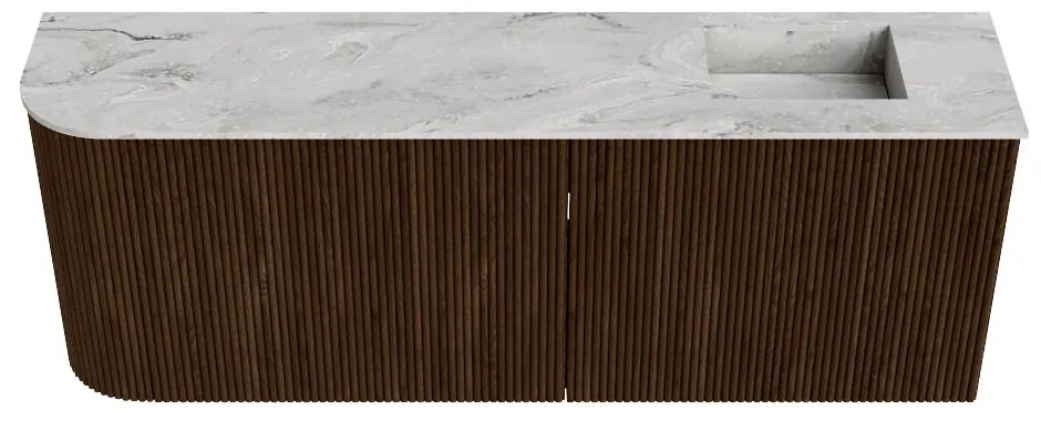 Mondiaz Joya DLux 110cm toiletmeubel ronding links walnut met wastafel faye rechts zonder kraangat glace