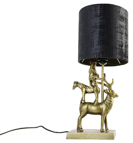 Stoffen Vintage tafellamp messing met kap zwart 20 cm - Animal Hjort TreOosters E27 rond Binnenverlichting Lamp