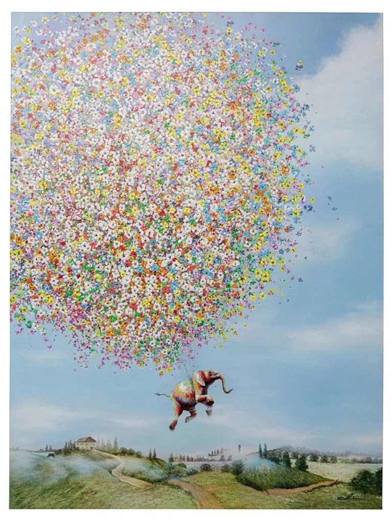 Kare Design Flying Elephant In Day Kleurrijk Schilderij Olifant 80x100