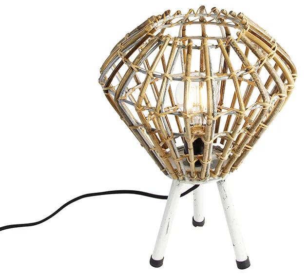 Landelijke tafellamp tripod bamboe met wit - Canna Diamond Landelijk E27 rond Binnenverlichting Lamp