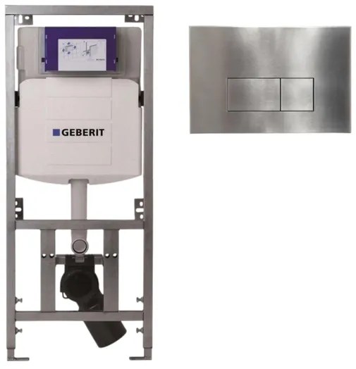 Geberit Inbouwreservoir UP320 met QeramiQ metal bedieningsplaat - dualflush - rechthoekige knoppen - metaal RVS SW706195 0701131
