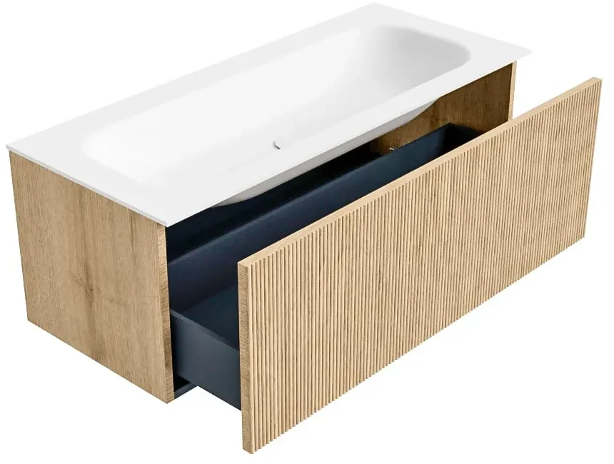 Mondiaz Kurve 110cm badmeubel oak met 1 lade en wastafel big medium midden zonder kraangat