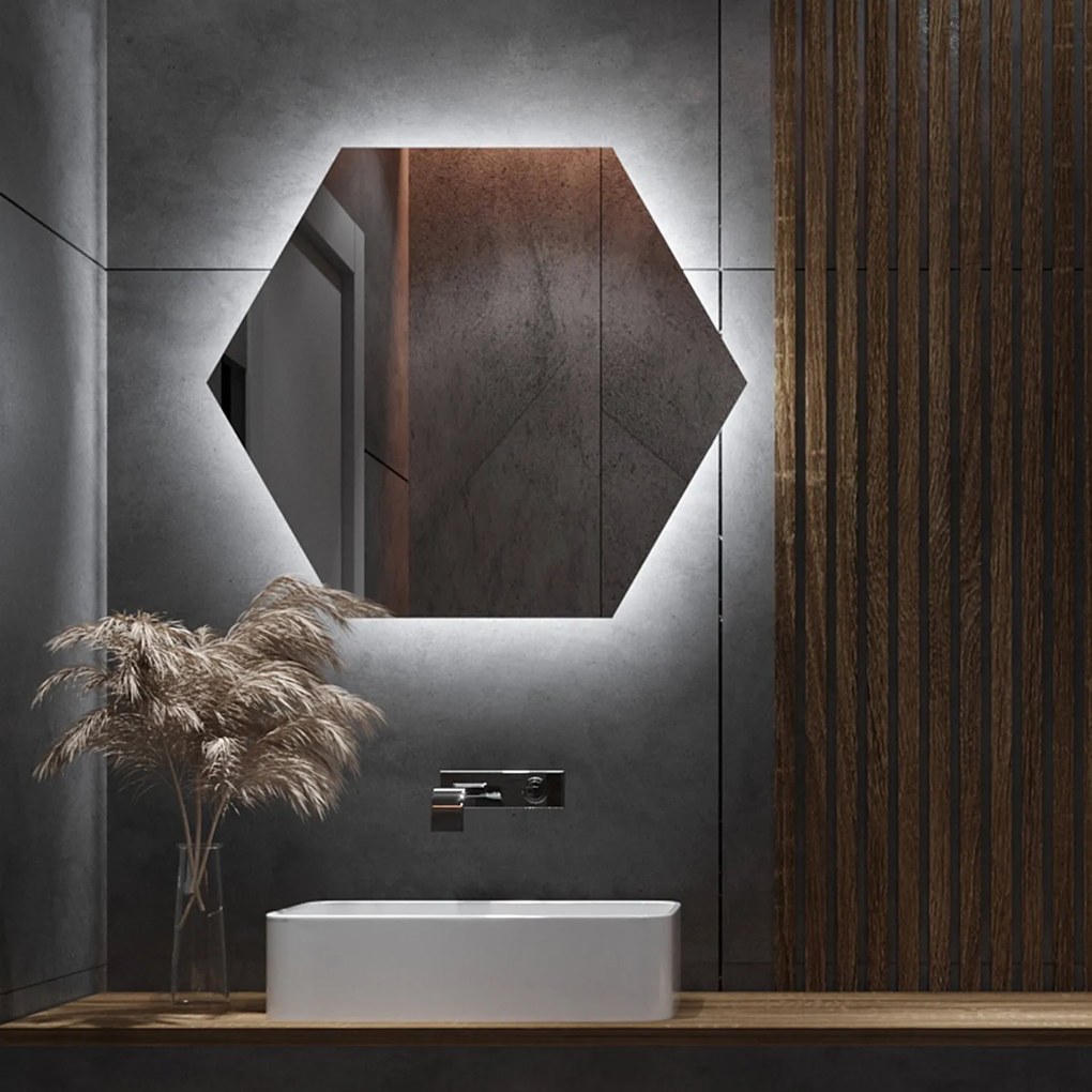 Zeshoekige spiegel met LED-verlichting G10